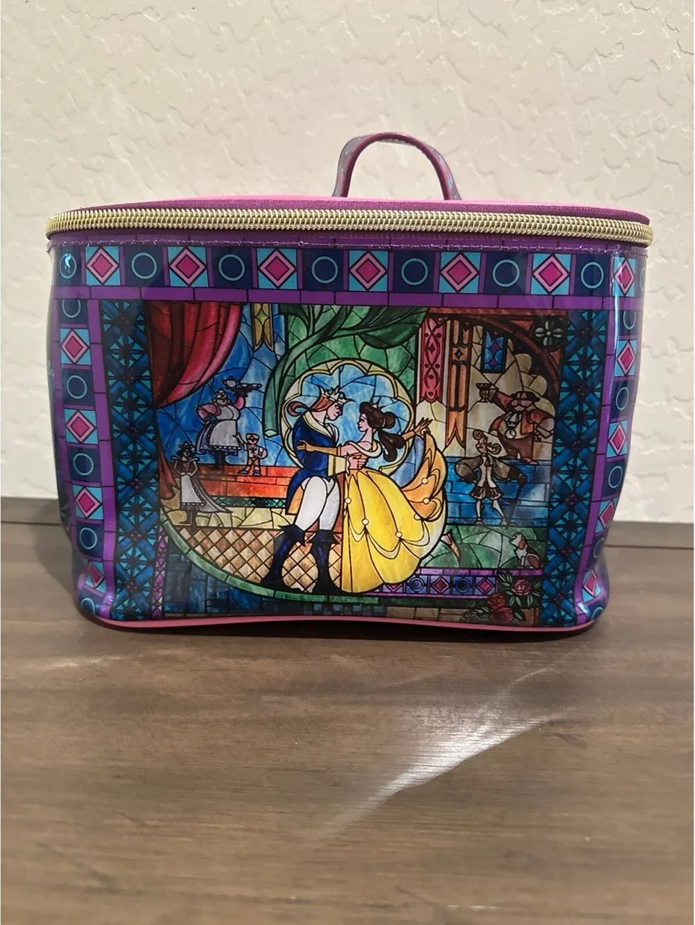 Disney Beauty and the Beast Castle Stained Glass Cosmetic Bag NWT